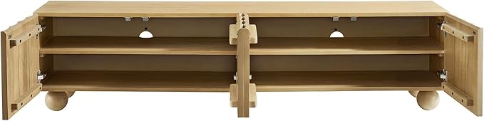 Modway Sorren 71 Inch Scalloped TV Stand in Natural – 4 Door Media Console Cabinet – Modern Storage TV Stand with Doors
