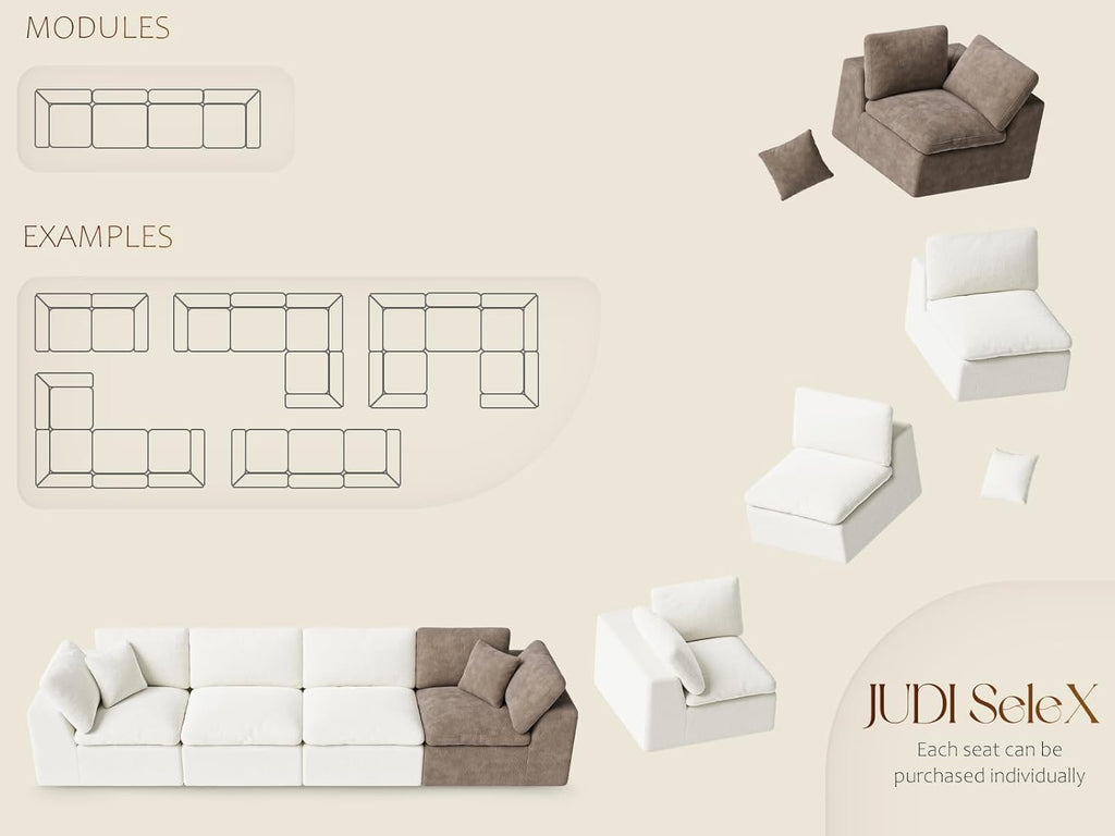 Oversized V Shaped Sectional Couches for Living Room丨5 Seater White Sectional Couch Chenille Fabric