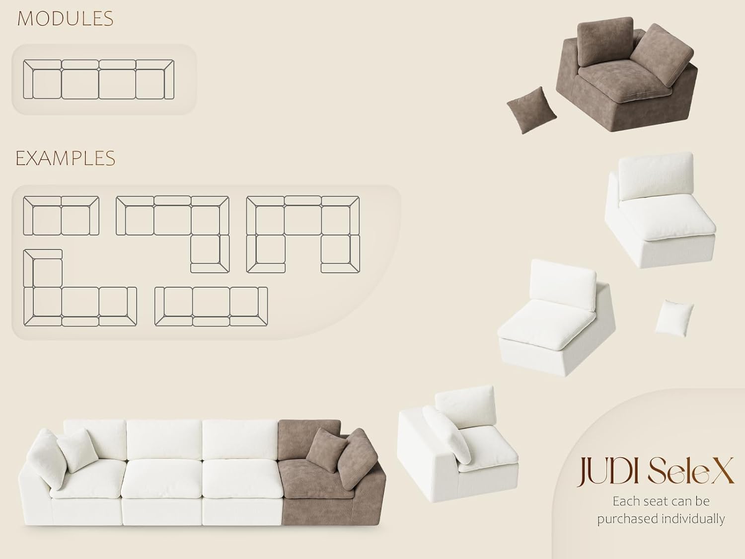 Oversized V Shaped Sectional Couches for Living Room丨5 Seater White Sectional Couch Chenille Fabric