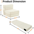 Single Size Folding Sofa Bed - 4 in 1 Convertible Sleeper Chair - High Density Memory Foam Futon Couch - Foldable Bed for Living Room Bedroom (Beige)