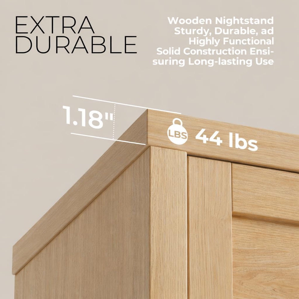 Walsham Natural Nightstands, Light Weathered Oak, 2 Set | Boho Bed Side Table...