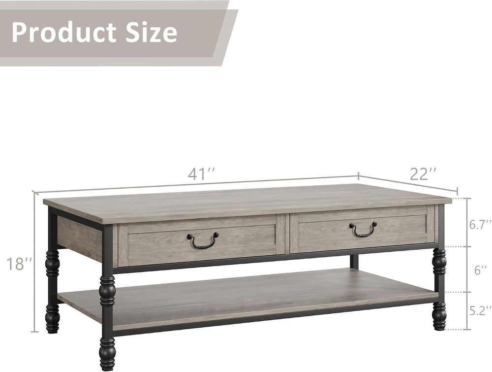 41" Rustic Coffee Table with 2 Storage Drawers, Rectangular Coffee Table...