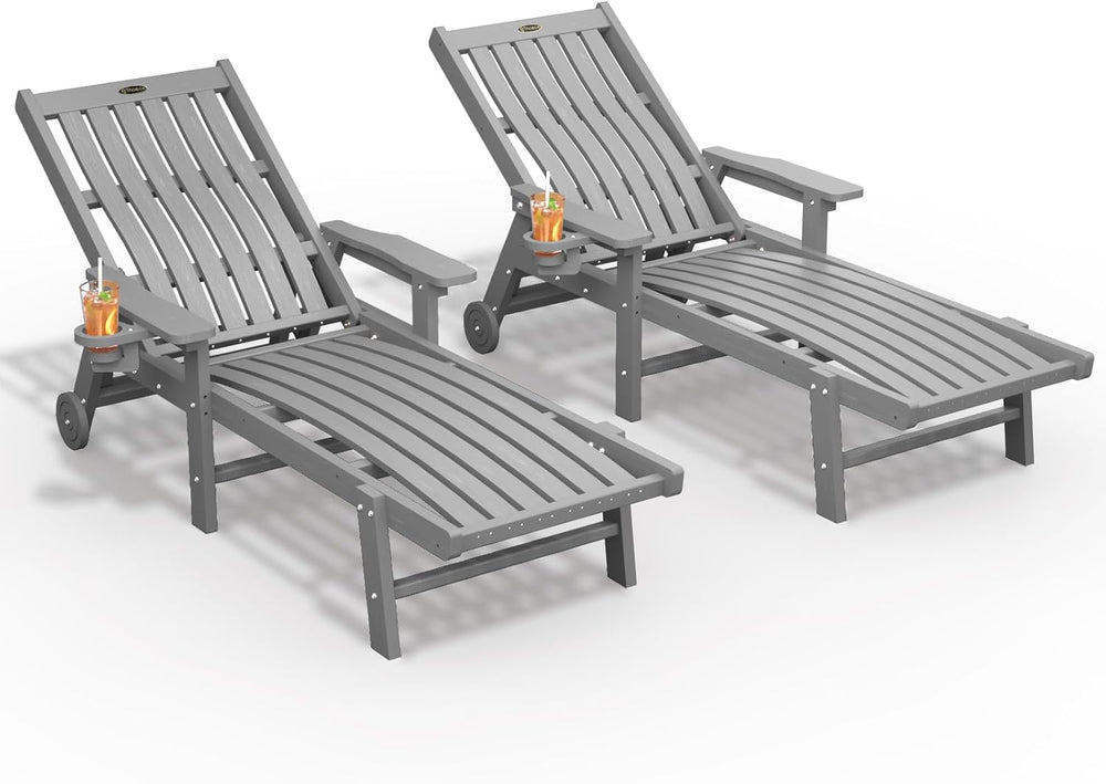 Outdoor Chaise Lounge Chair Set of 2,HDPE lounge chair outdoor with Wheels | ...