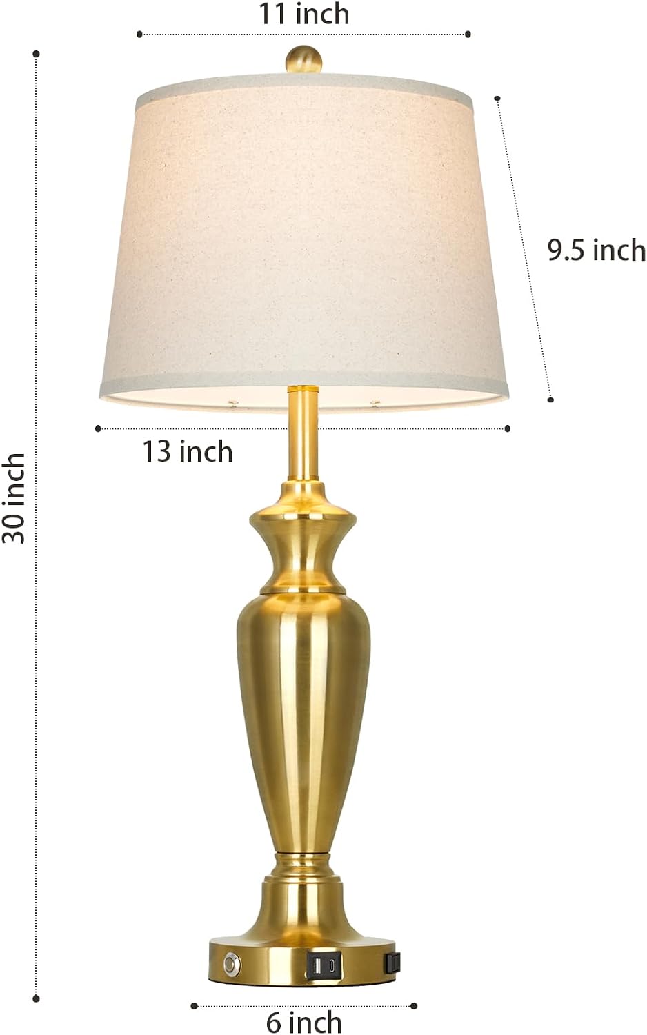 Gold Table Lamp for Living Room Single, 30″ Tall Touch Control Bedside Lamp f...