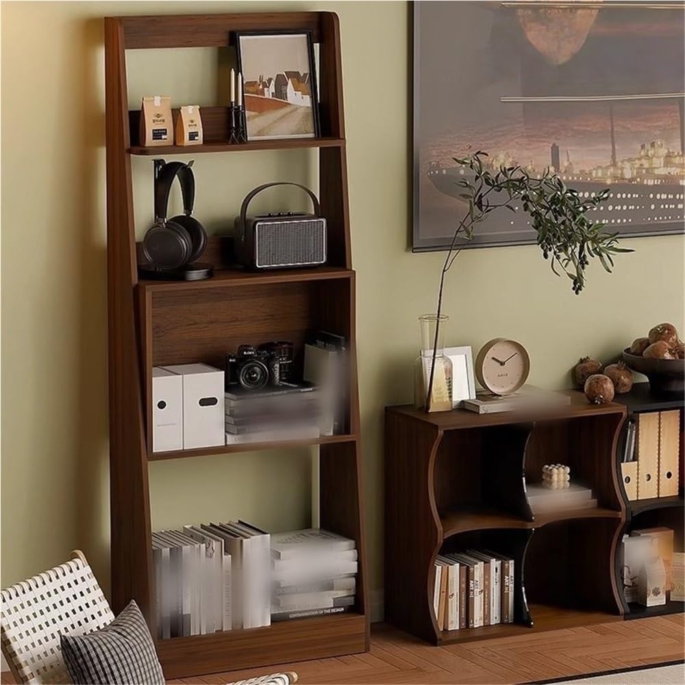 Vinta 4-Tier Wood Ladder Shelf - Stylish Open Display Rack, Floor-Standing Magazine Holder, Versatile Storage for Living Room & Study, Modern Home Decor