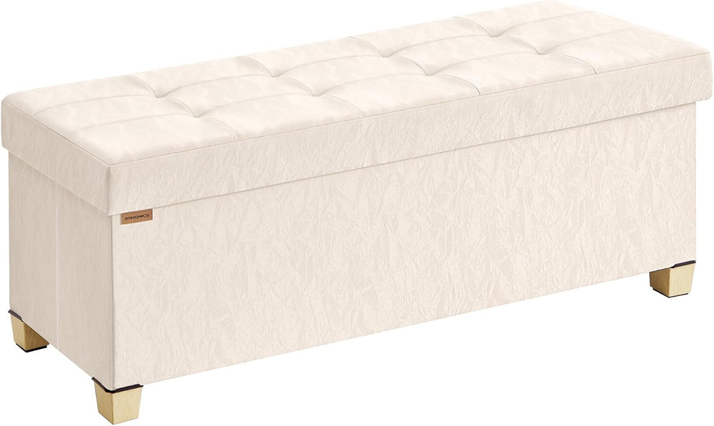 SONGMICS Storage Ottoman Bench, PU Leather Foldable Footrest, Padded Seat | C...