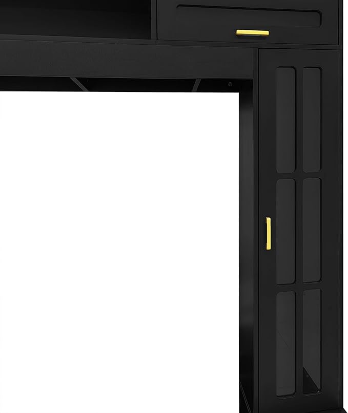 98.4" W Wall Unit Entertainment Center with Bookshelves for TVs up to 80", Modern TV Stand Media Console with Cabinets, Tempered Glass Doors for Living Room (Black/T3)