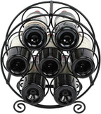 TreeLen Wine Racks Countertop, 7 Bottles Wine Organizer Stand, Metal Free Standing Wine Storage Holder, Water Bottle Holder Stand-Black