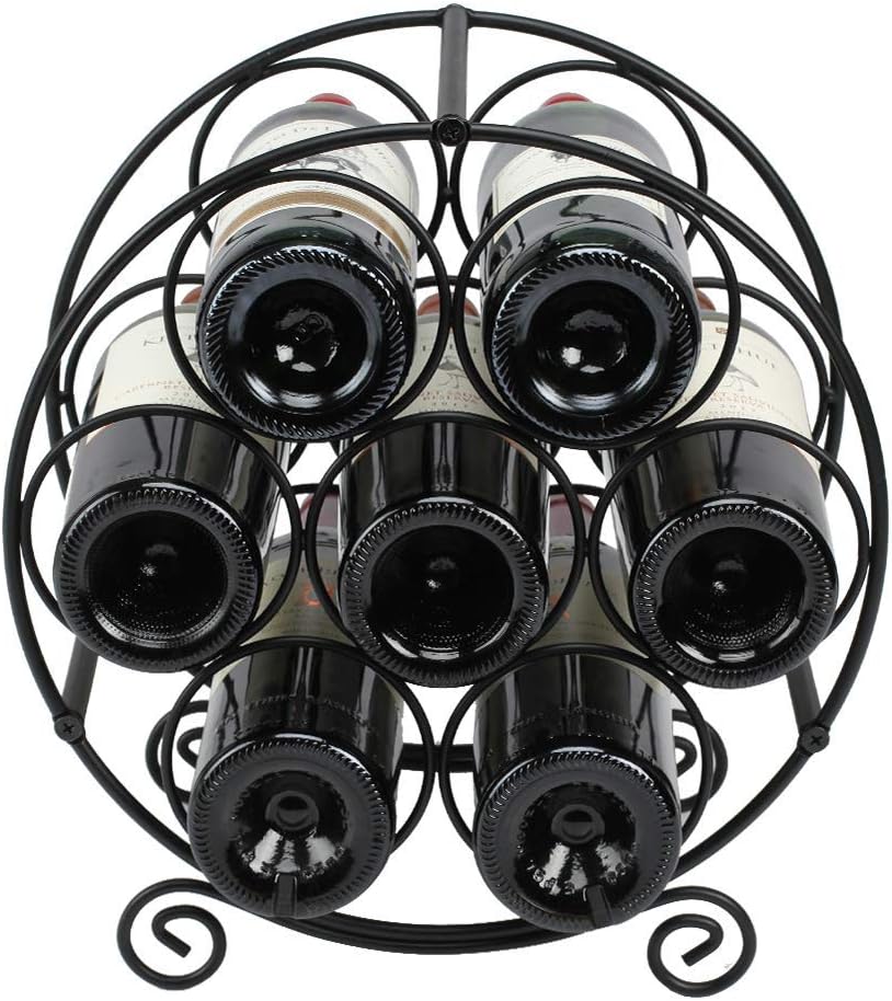 TreeLen Wine Racks Countertop, 7 Bottles Wine Organizer Stand, Metal Free Standing Wine Storage Holder, Water Bottle Holder Stand-Black