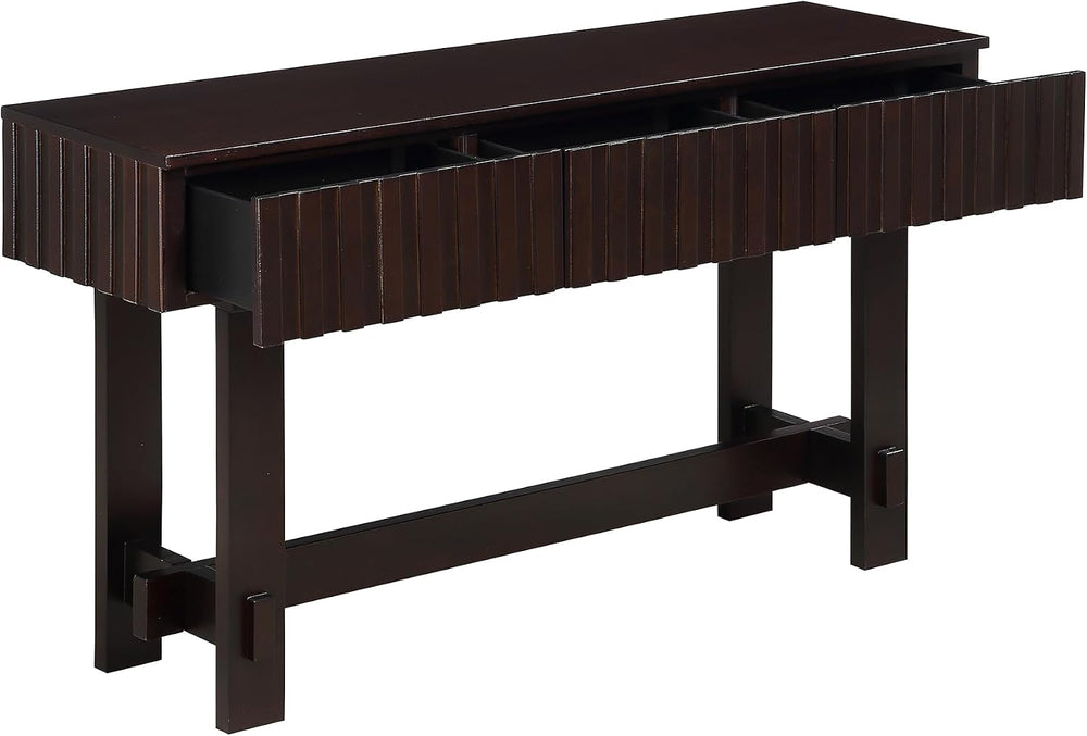 Knocbel Fluted Console Table with 3 Storage Drawers, Farmhouse Mid Century So...