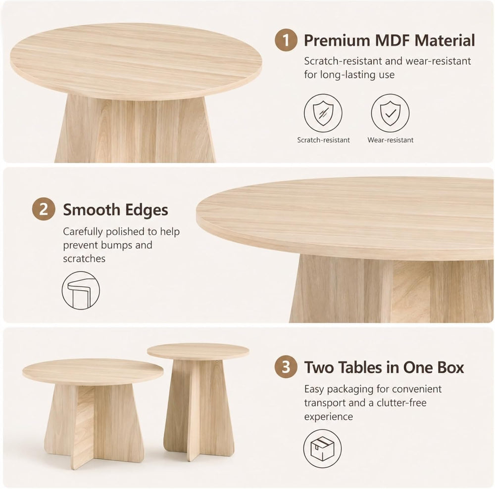 Round Wooden Coffee & Side Tables with Tapered Base, Wood | Nesting Coffe...