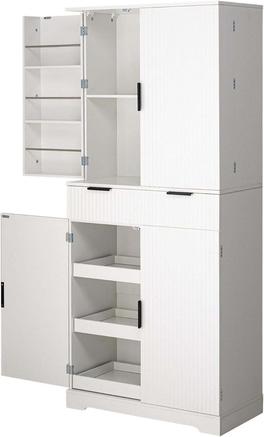 72" Kitchen Pantry Cabinet with 6 Door Shelves & 3 Keyboard Drawers, Freestanding Storage Cabinet with Adjustable Spice Racks, Large Capacity Cupboard for Dining Room