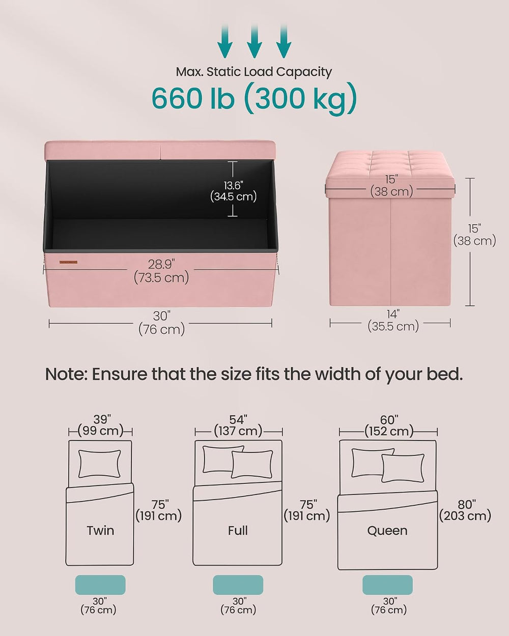 SONGMICS Mazie Collection - 30 Inches Storage Ottoman, Foldable Storage Bench...