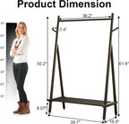 Solid Wood Clothing Rack, Rolling Clothes Rack for Hanging Clothes, Garment Rack with Shelves Load 350 Lbs, Portable Closet Organizer on Wheels for Hanging Clothes (Black)