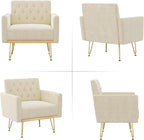 Olela Accent Chair with Arm for Living Room, Velvet Modern Armchair Single Sofa Cozy Tufted Upholstered Reading Side Chairs with Gold Metal Leg for Bedroom Decorate