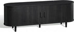58" Mid Century Modern TV Stand, Wood TV Consoles with Sliding Doors and Power Outlet, Fluted Entertainment Center with Adjustable Shelves, Media Console for Living Room, Black