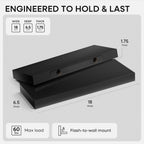 Homeforia Black Floating Shelf 18 inch, High End Solid Real Wood 18inch Bathroom Floating Shelves for Wall Mounted, Black Wooden 18in Floating Shelves, Heavy Duty Bracket, 18 X 6.5 X 1.75 in, Set of 3