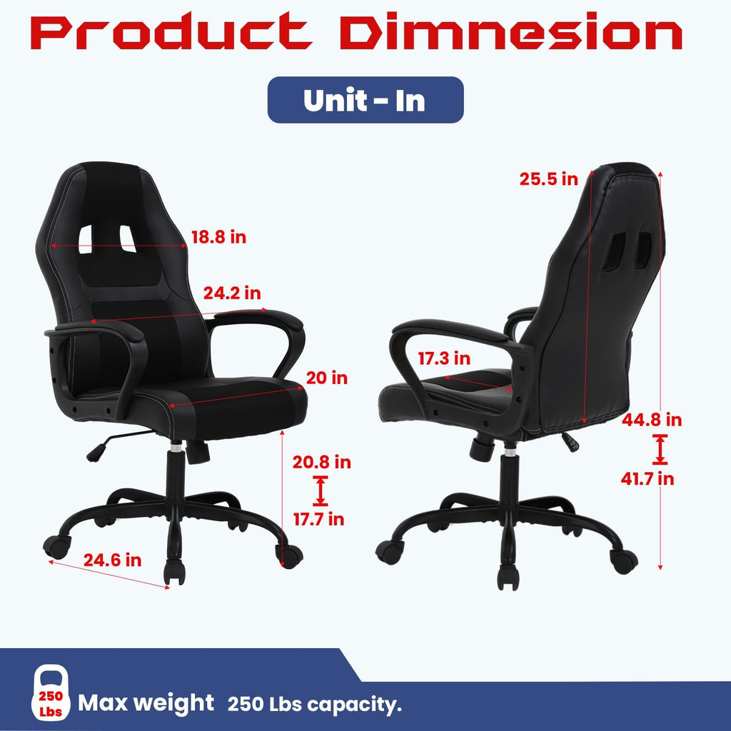 NChanmar Computer Gaming Chair Ergonomic High-Back Office Chair w/Lumbar Support Adjustable Height 360-Swivel Executive Desk Chairs for Adults Racing Writing Working,Black