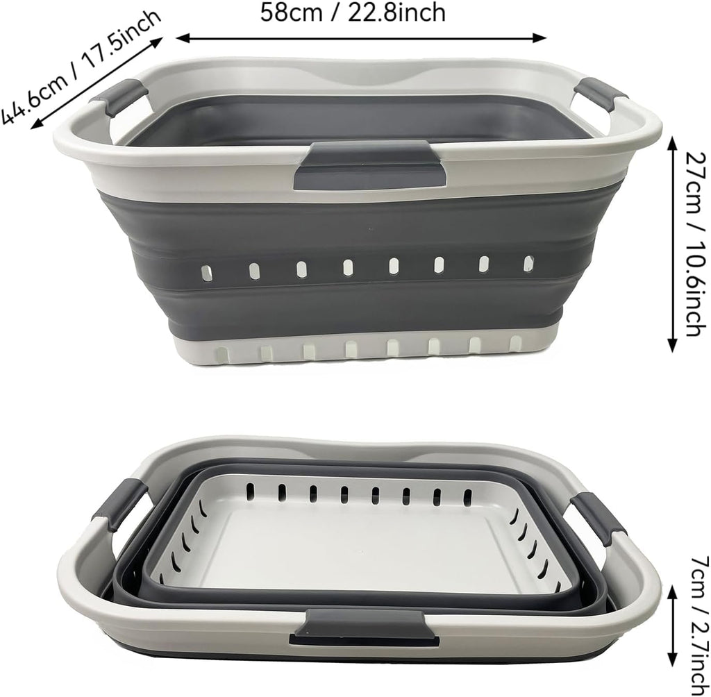 SAMMART 42L (11 gallon) Collapsible Plastic Laundry Basket - Foldable Pop Up Storage Container/Organizer - Space Saving Hamper/Basket (1, Grey/Steel Grey)