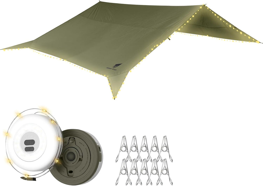 GEERTOP Portable Large 17 x 10 ft Waterproof Backpacking Tarp with10M LED Str...
