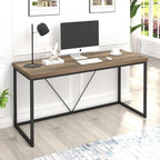 FOLUBAN Industrial Computer Desk, Rustic Wood and Metal Writing Desk, Vintage PC Table for Home Office, Oak 60 inch