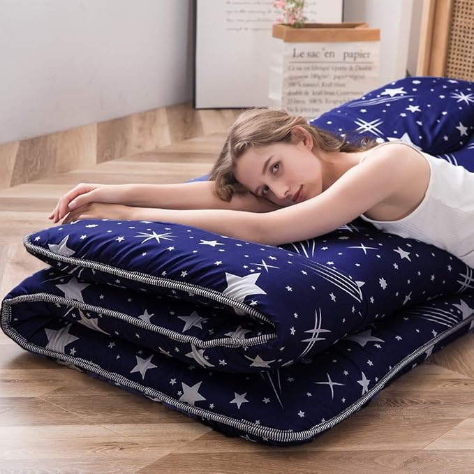 MAXYOYO Japanese Floor Mattress Futon Mattress, 4" Thicken Tatami Mat Sleeping Pad Foldable Roll Up Mat Boys Girls Dormitory Pad Kids Floor Lounger Pillow Bed, Charcoal Grey, Queen Size