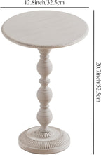 Small Round Metal Side Table, Lightweight Antique Accent Table,Retro Round Drink Table,Small Pedestal Table for Living Room, Bedroom, Corners (1, Antique White)