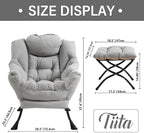 Tiita Lazy Chair with Ottoman, Modern Large Accent Lounge Armchair, Comfy Leisure Sofa Reading Chair with Footrest for Bedroom, Living Room, Dorm Rooms, Garden and Courtyard, Light Grey