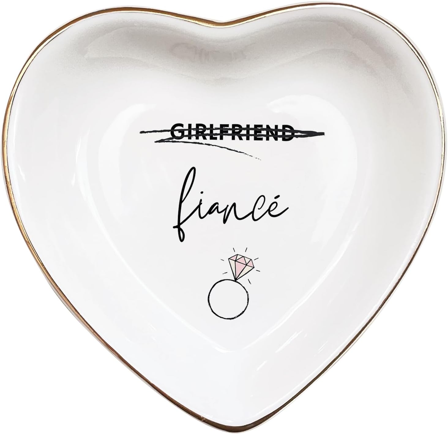 Fiance Jewelry Dish Tray – Engagement Ring Holder Ceramic Trinket Dish, Elegant Jewelry Organizer for Women, Bridal Shower Engagement Gift for Future Wife