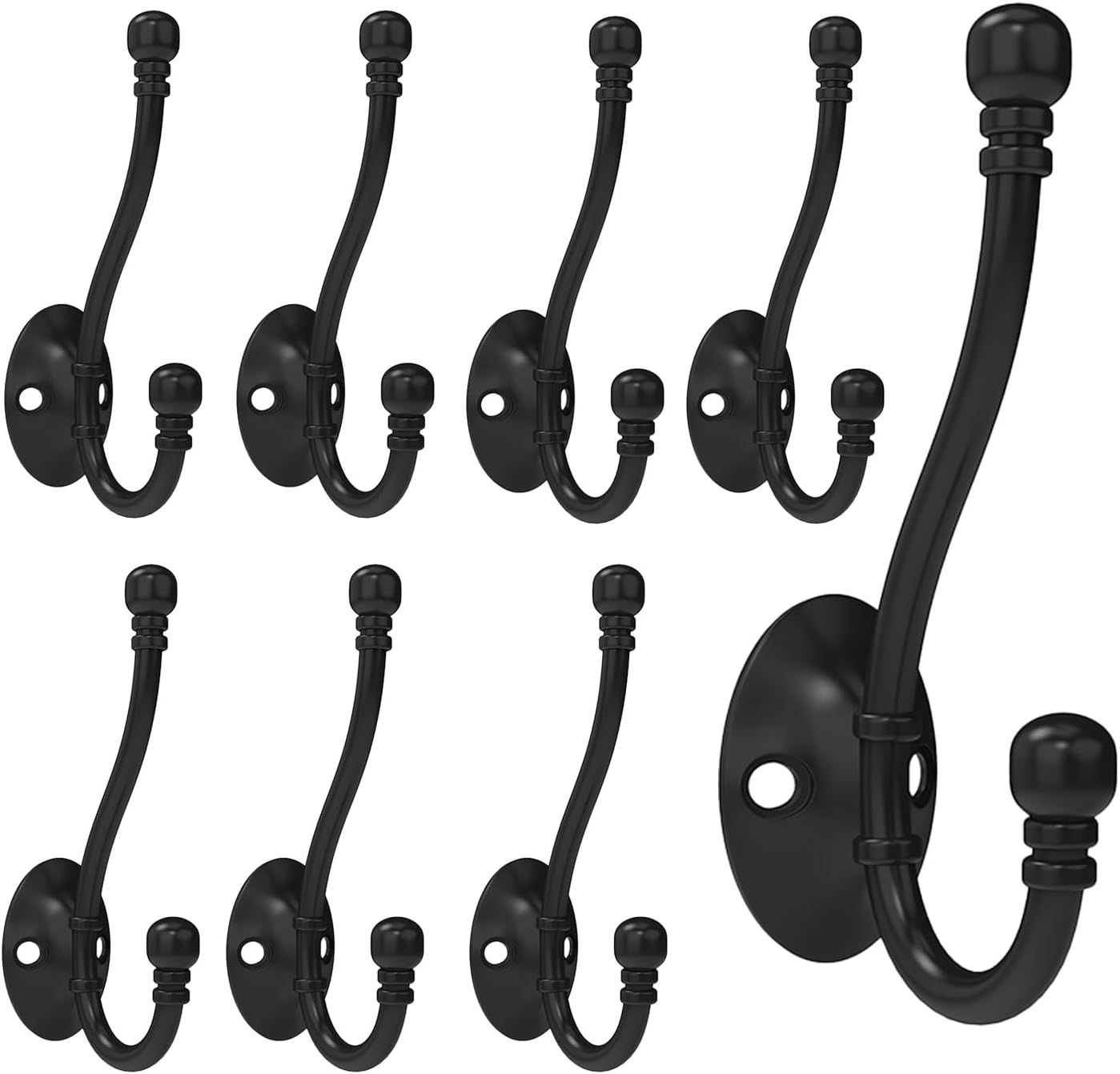 8 Pack Heavy Duty Wall Hooks for Hanging, Metal Coat Hooks Wall Mount, Easy to Install, Ideal for Living Room, Bathroom, Kitchen, Bedroom (Black)