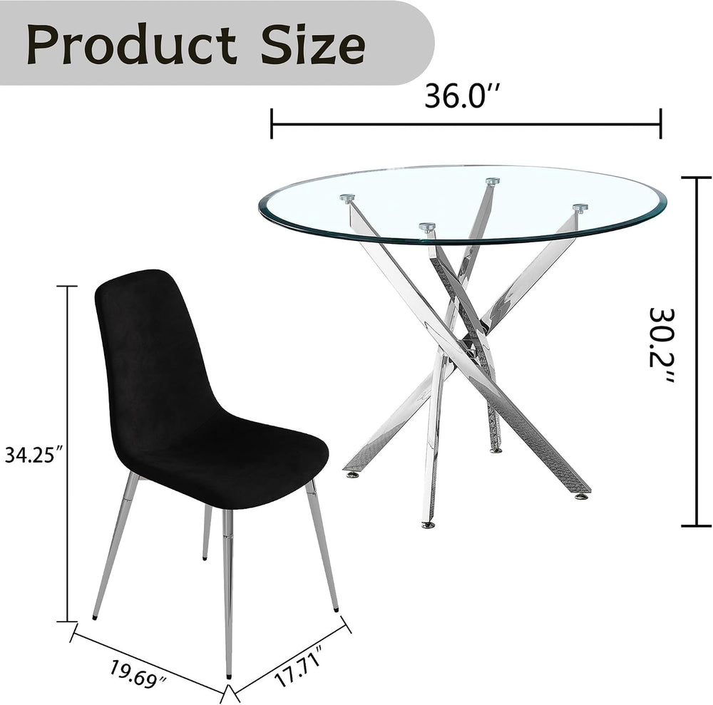 AF ARTISAN FURNITURE 36" Round Glass Dining Table Set for 4, 5-Piece Mod...