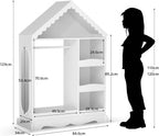 VOWNER Kids Wardrobe Closet with Mirror and Storage Shelves (White) | Dress up closet with hanging rod, shoe rack & 3 hooks, ideal for bedroom, playroom & nursery