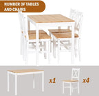 soges Dining Table Set for 4, 42.5 inch Pine Wood Dining Room Table with 4 Chairs, 5-Piece Kitchen Table Chairs Set for Small Space, Apartment, Dinette, Breakfast, White and White