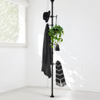 Coat Rack Freestanding, 56 to 125 inch Adjustable Tension Rod Hanger with 12 Hooks for Hanging Coat, plant,Jacket, Hat, Scarf, Suitable for Living Room, Balcony, Kitchen Black