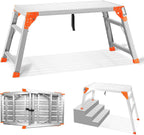 SHANTRA Multifunctional & Adjustable Work Platform with 330 lbs Capacity, 24 to 35 inches Step Ladder, Aluminum Folding Scaffolding Ladder, Heavy Duty Portable Work Bench Stool with Non-Slip Feet