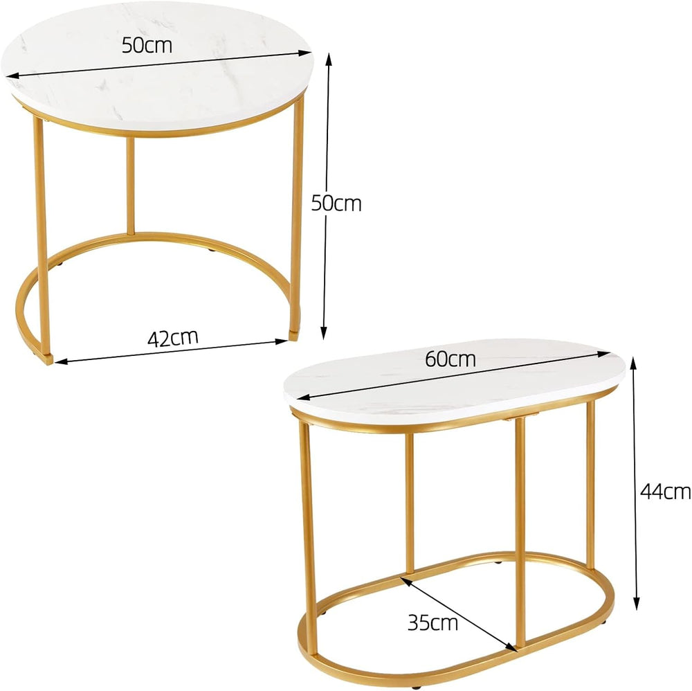 SogesHome Golden Marble Pattern Nesting Tables - Set of 2 Stacking Side Table...