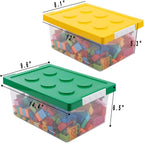 loobuu Plastic Storage Bins with Lids - Stackable Toy Storage Organizer Box Set of 2, Toy Chests with Compatible Building Baseplate and Lid, Storage Container for Building Bricks - Yellow+Green