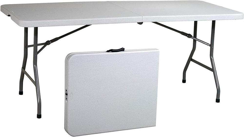 6 Foot Plastic Folding Table - Folds in Half with Carrying Handle Rectangular...