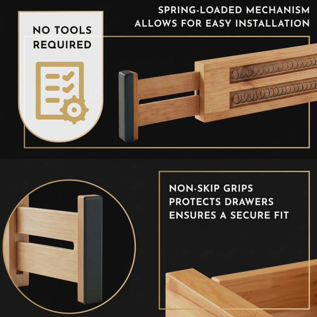 Adjustable Bamboo Drawer Dividers Expandable 8 Pack 17-22 Organizer