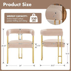Velvet Dining Chairs Set of 2, Khaki Upholstered Barrel Armchairs with Gold Metal Legs for Kitchen Island, Mid Century Modern Accent Side Chairs for Dining Room and Living Room, Open-Back