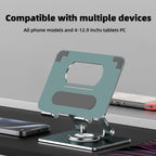 iPad Holder Stand, Tablet Holder with Thickened 360° Rotating Base Dual Rod Adjustable Aluminum Stand for All 4-12.9’’ iPad Surface Samsung Phone Tablet Kindle E-Reader and More, Space Gray