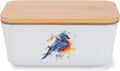 Nat & Jules Dean Crouser Ceramic Stoneware 1/2 Pound, 2 Sticks Butter Dish Airtight Bamboo Lid, Kitchen Accessory, Container Holder, Refrigerator Storage, Countertop Organization, Watercolor Bluebird