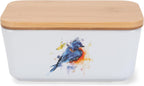 Nat & Jules Dean Crouser Ceramic Stoneware 1/2 Pound, 2 Sticks Butter Dish Airtight Bamboo Lid, Kitchen Accessory, Container Holder, Refrigerator Storage, Countertop Organization, Watercolor Bluebird