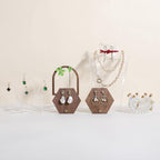 GemeShou 3pcs wooden jewelry earring organizer holder, walnut earring studs stand for boutique store, cute earring display for selling with 6 holes on each【Earring stand-Hexagon-3pcs】