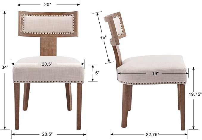 Mid Century Modern Dining Chairs Set of 4 Upholstered Linen Fabric Kitchen Dining Side Chairs with Nailhead Trim, Modern Kitchen Armless Solid Wood Dining Chairs, Beige