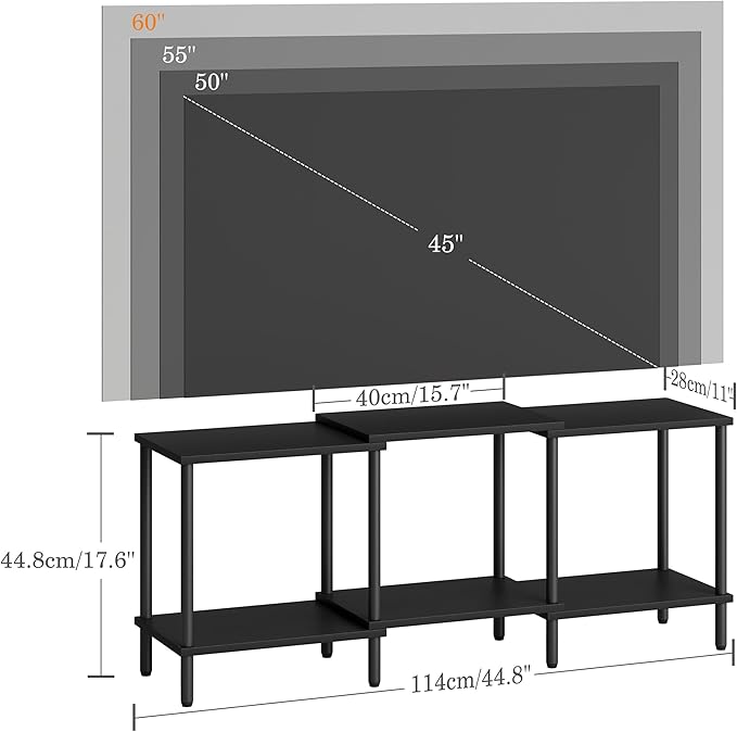 TV Stand, Entertainment Center, Industrial TV Media Console Table with Open Storage Shelves, 2 Tier TV Cabinet for Living Room, Bedroom
