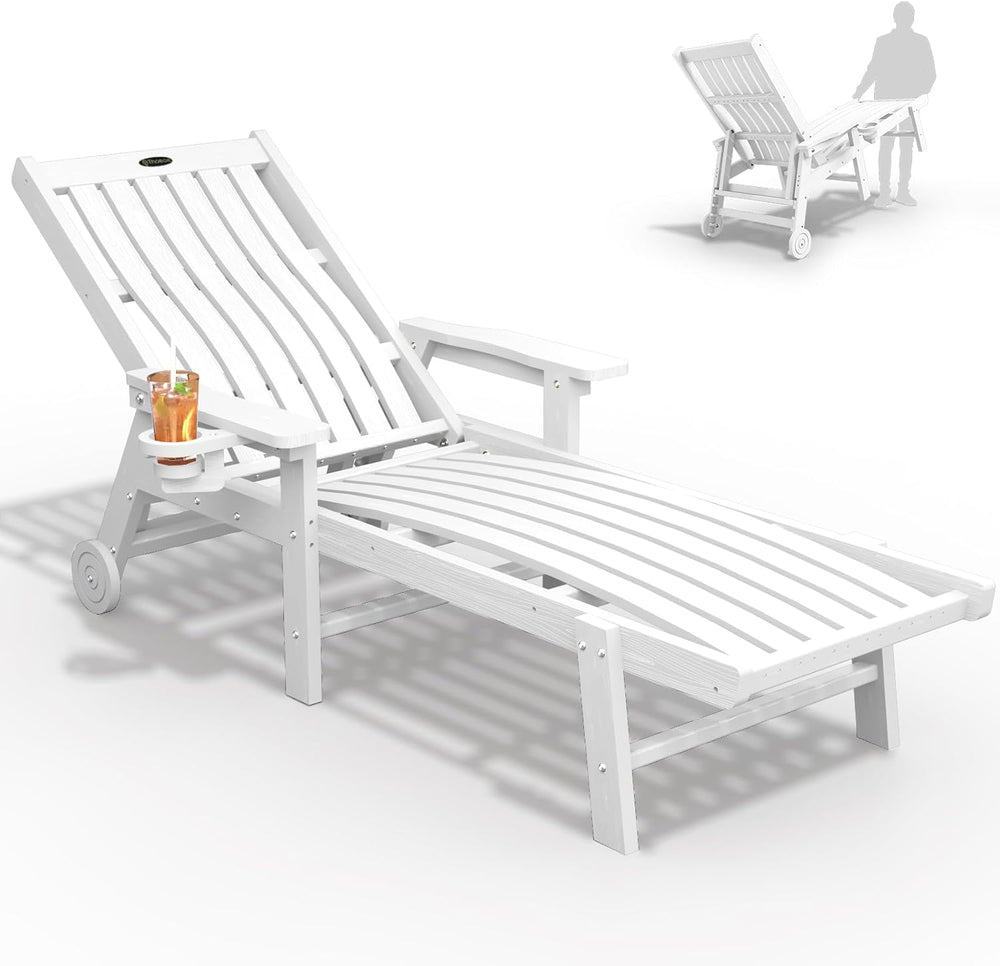 THOEOE Patio Chaise Lounge Chair,HDPE Lounge Chair Outdoor with Wheels | Over...