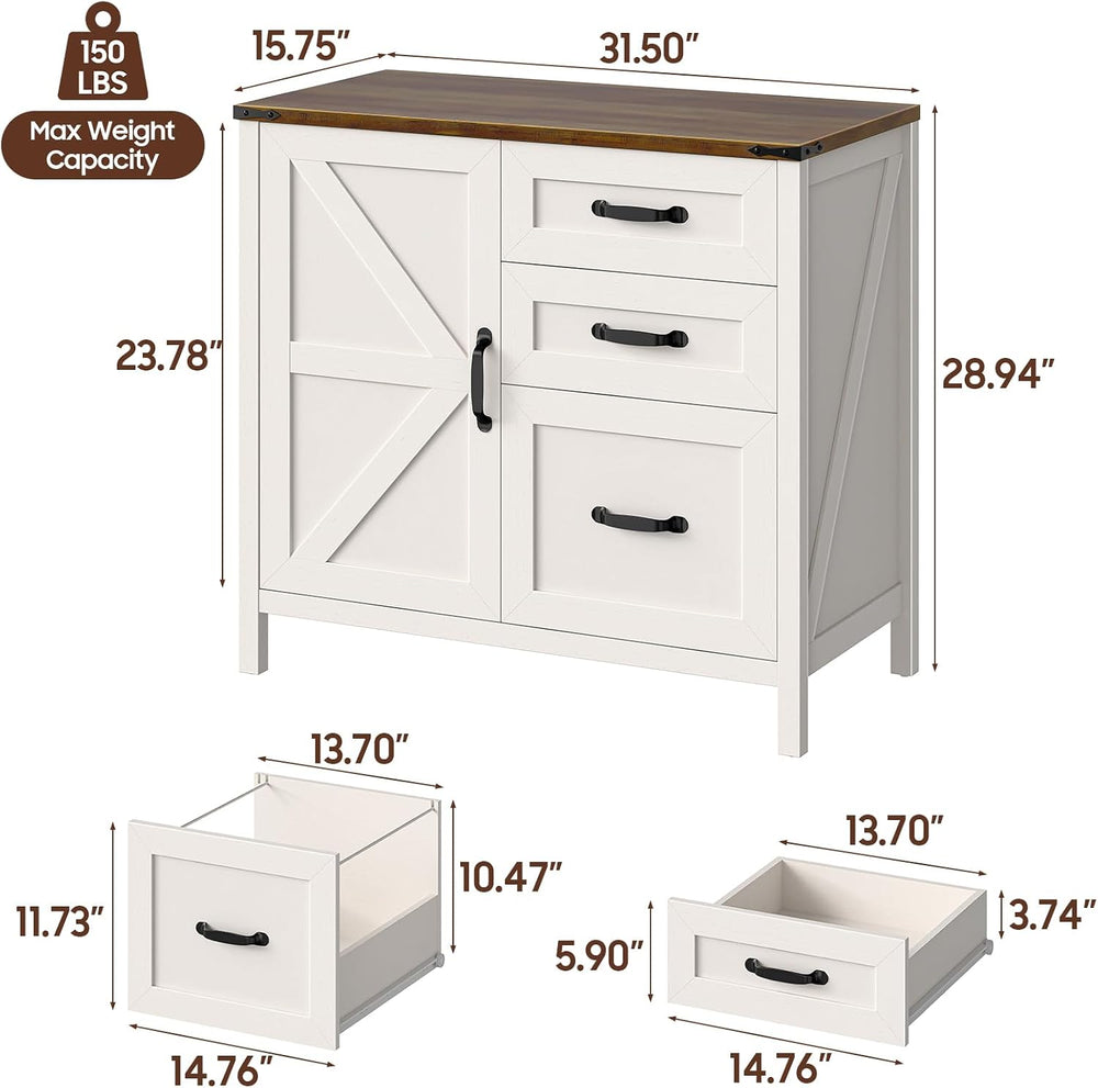 Befrases File Cabinet 3 Drawers Lateral File Cabinet with Adjustable Shelf fo...