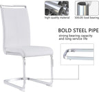 AZmac Modern Leather Dining Chairs Set of 4,Armless Kitchen Chairs,Dining Room Chairs with Upholstered Padded Seat and Sturdy Chrome Legs for Dining Room,Kitchen (Set of 4, White+PU Leather)