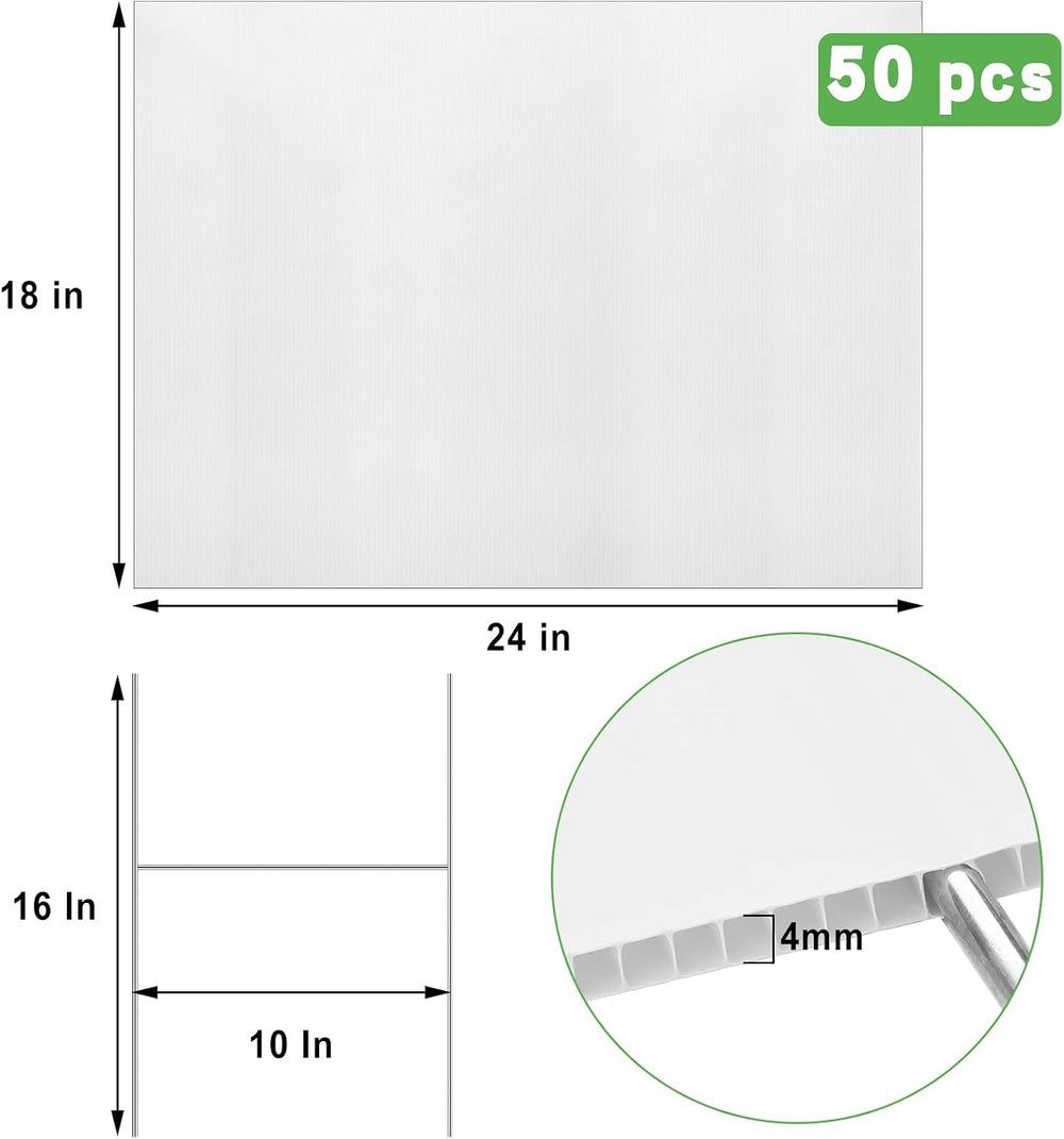 Tatuo 50 Pcs Blank Yard Signs with Metal H Stakes, 18 x 24'' Corrugated